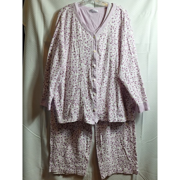 CAROLE HOCHMAN 3PC Pajama Set Sz 1X Purple White Floral Tank Top Pants Cottage - Picture 1 of 5